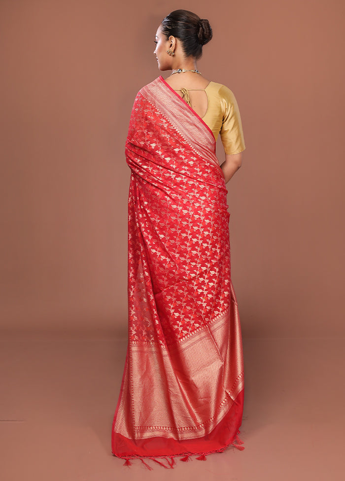 Red Kora Silk Saree With Blouse Piece