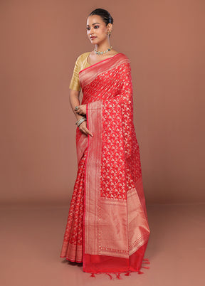 Red Kora Silk Saree With Blouse Piece