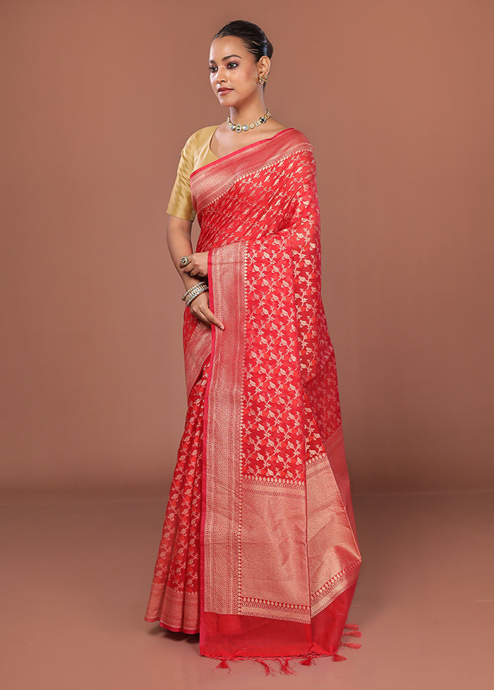 Red Kora Silk Saree With Blouse Piece
