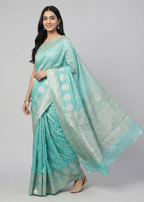Green Kora Silk Saree With Blouse Piece
