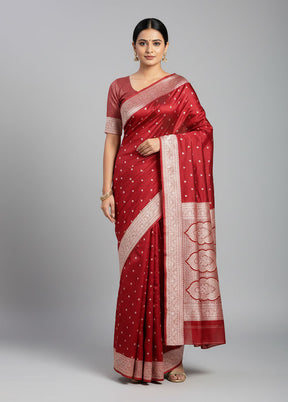 Maroon Katan Silk Saree With Blouse Piece