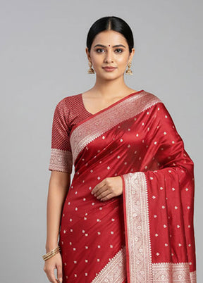 Maroon Katan Silk Saree With Blouse Piece