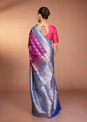 Purple Handloom Tanchoi Pure Silk Saree With Blouse Piece
