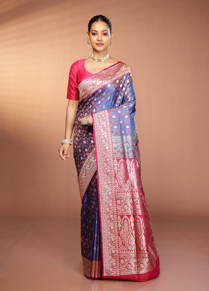 Blue Tanchoi Silk Saree With Blouse Piece