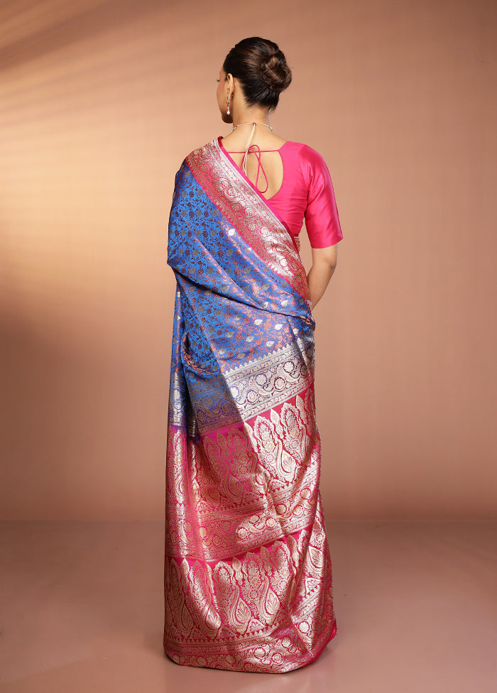 Blue Tanchoi Silk Saree With Blouse Piece