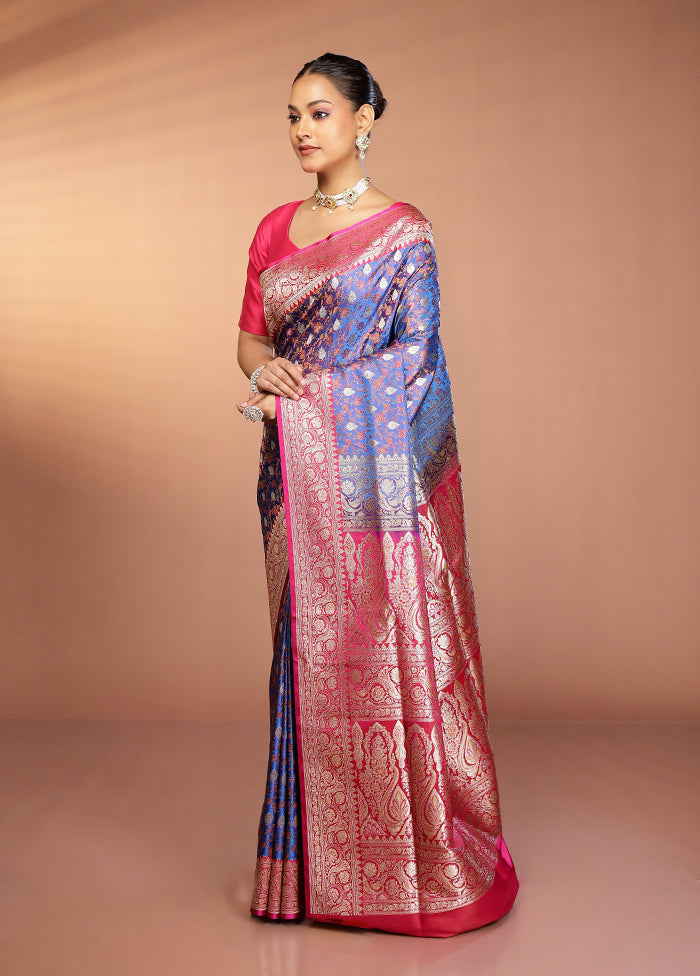 Blue Tanchoi Silk Saree With Blouse Piece