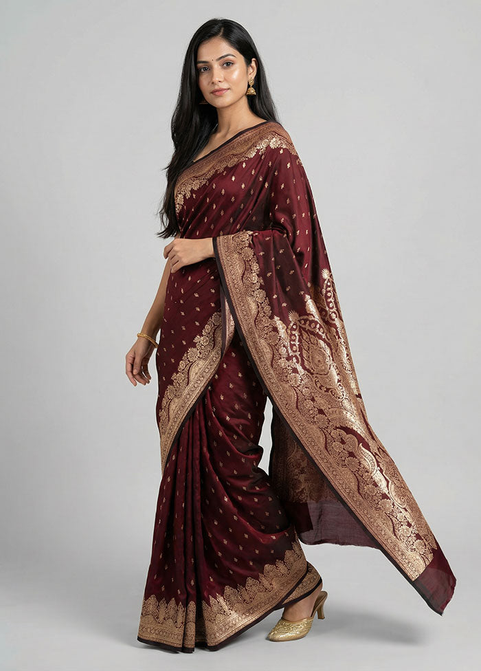Maroon Banarasi Silk Saree With Blouse Piece