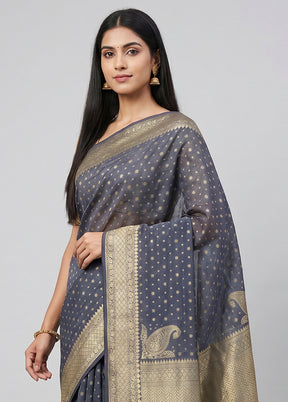 Grey Kora Silk Saree With Blouse Piece