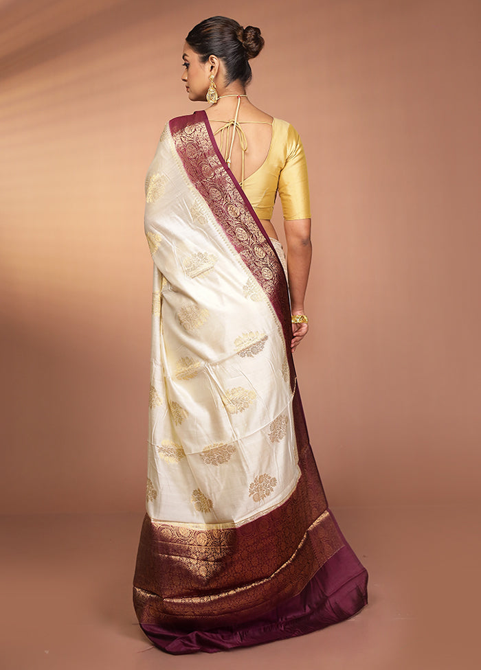 Cream Handloom Dupion Pure Silk Saree With Blouse Piece