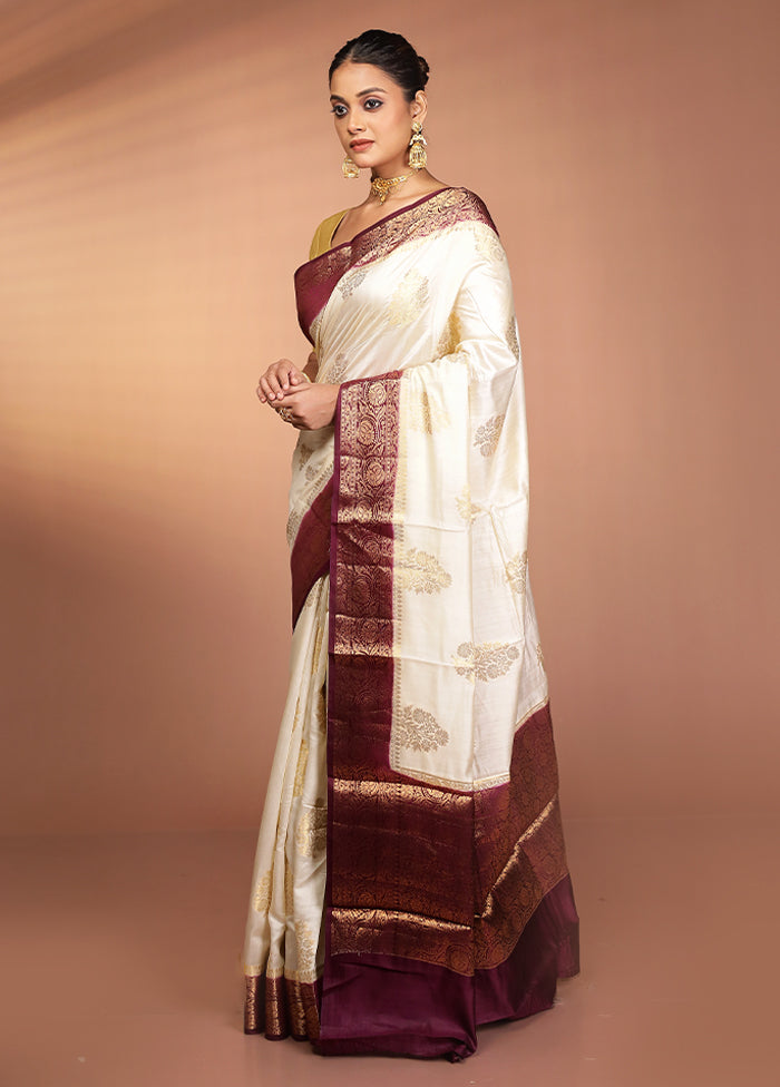 Cream Handloom Dupion Pure Silk Saree With Blouse Piece