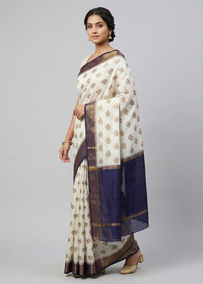 Cream Handloom Dupion Pure Silk Saree With Blouse Piece