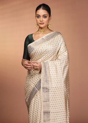Cream Dupion Silk Saree With Blouse Piece
