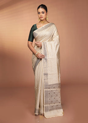 Cream Dupion Silk Saree With Blouse Piece