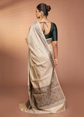 Cream Dupion Silk Saree With Blouse Piece