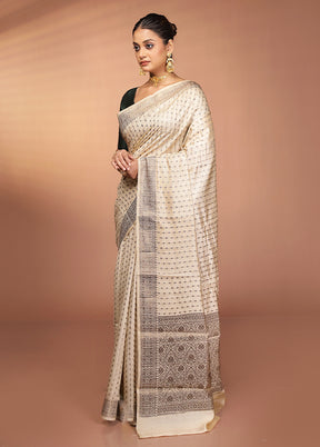 Cream Dupion Silk Saree With Blouse Piece