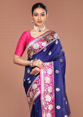 Blue Katan Silk Saree With Blouse Piece