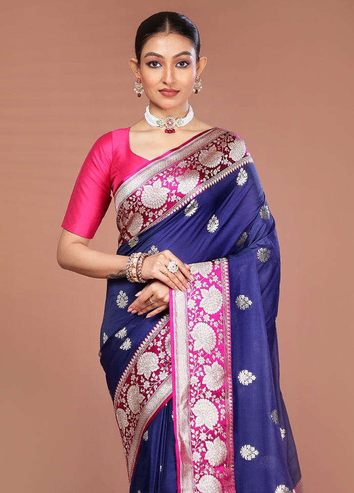 Blue Katan Silk Saree With Blouse Piece