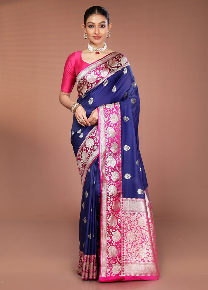 Blue Katan Silk Saree With Blouse Piece