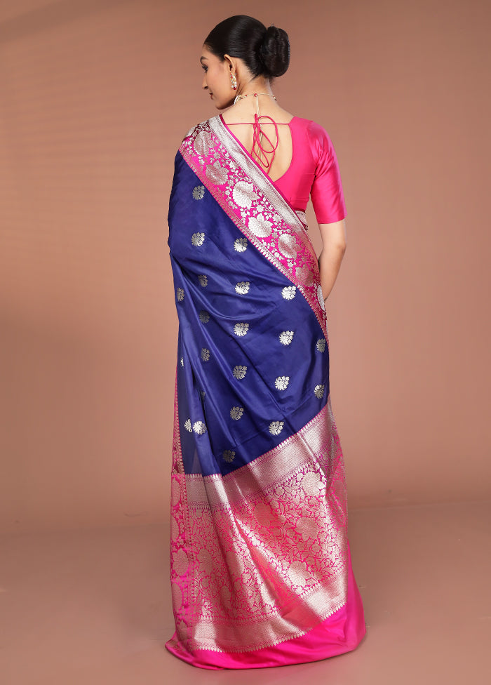 Blue Katan Silk Saree With Blouse Piece