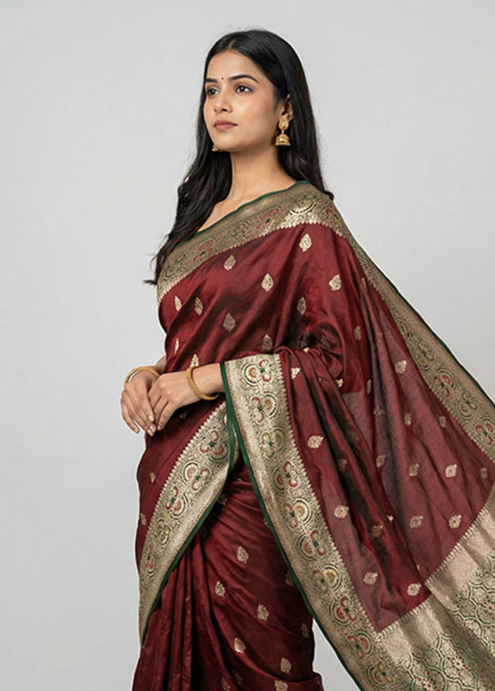 Maroon Katan Silk Saree With Blouse Piece