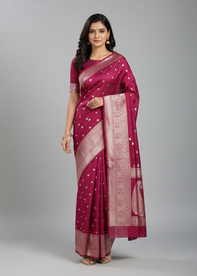 Maroon Dupion Silk Saree With Blouse Piece