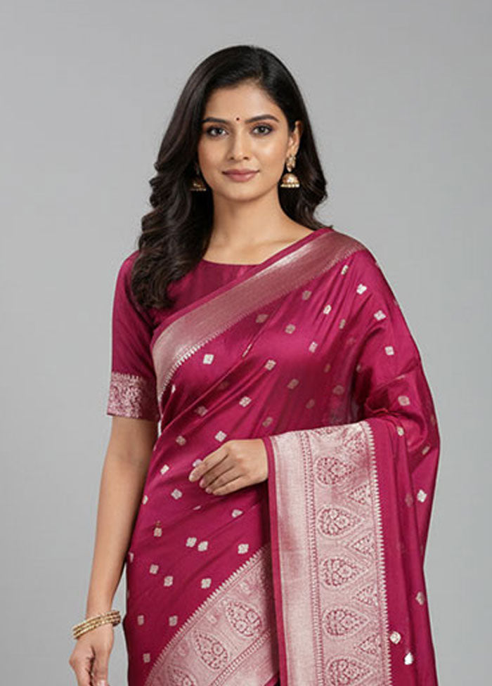 Maroon Dupion Silk Saree With Blouse Piece