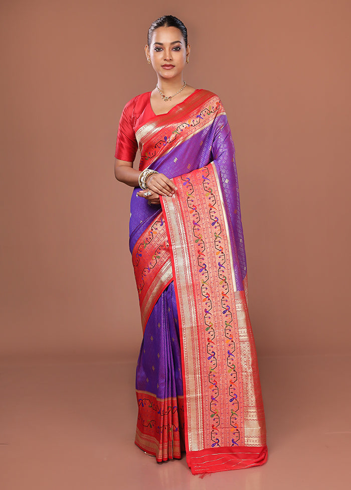 Purple Dupion Silk Saree With Blouse Piece