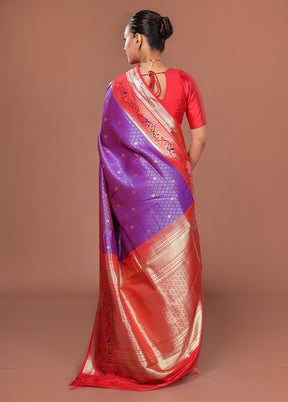Purple Dupion Silk Saree With Blouse Piece