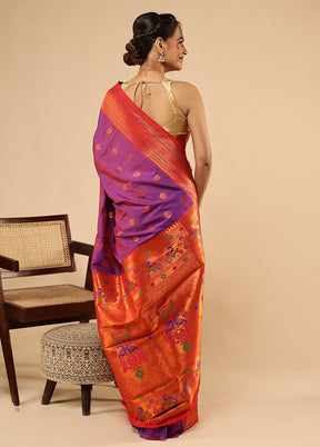 Purple Dupion Silk Saree With Blouse Piece
