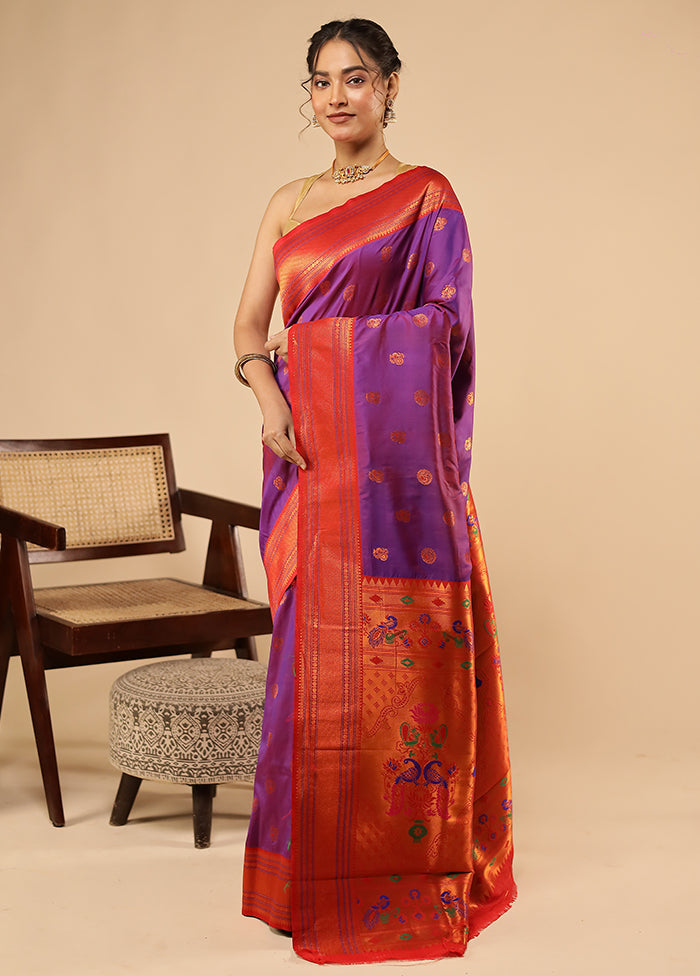 Purple Dupion Silk Saree With Blouse Piece