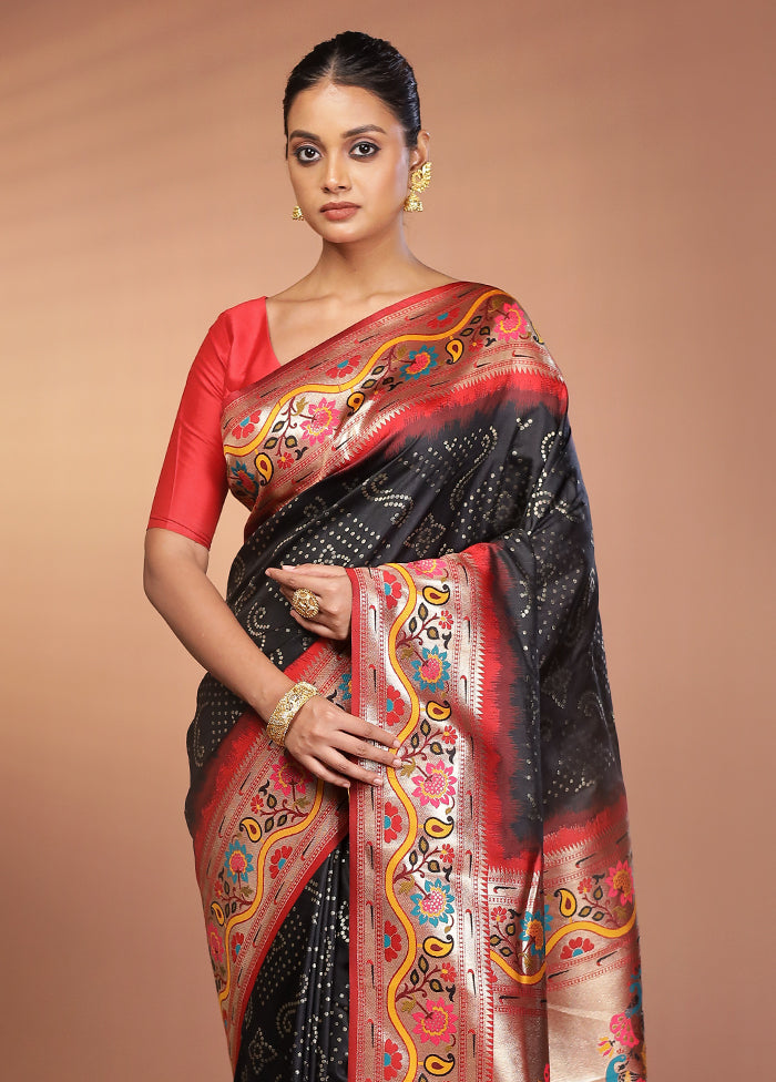 Black Dupion Silk Saree With Blouse Piece