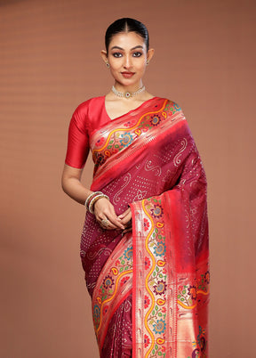 Maroon Dupion Silk Saree With Blouse Piece