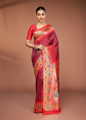 Maroon Dupion Silk Saree With Blouse Piece