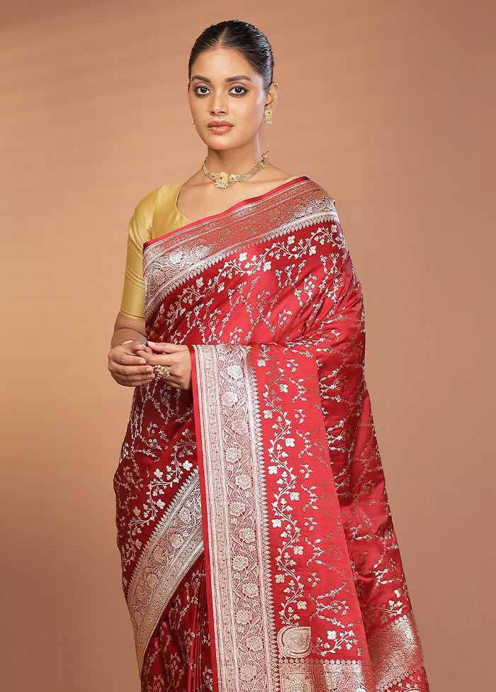 Maroon Banarasi Silk Saree With Blouse Piece