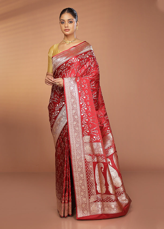 Maroon Banarasi Silk Saree With Blouse Piece