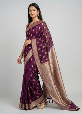Purple Cotton Saree With Blouse Piece