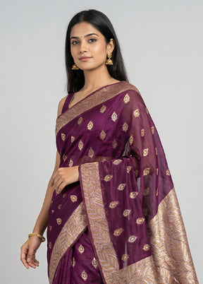 Purple Cotton Saree With Blouse Piece