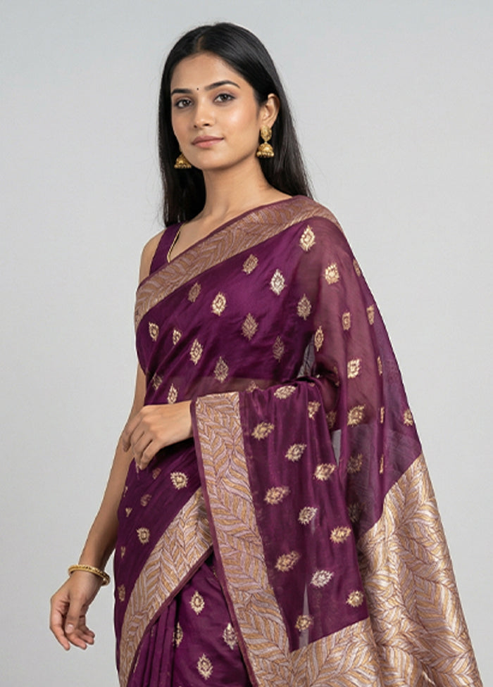 Purple Cotton Saree With Blouse Piece