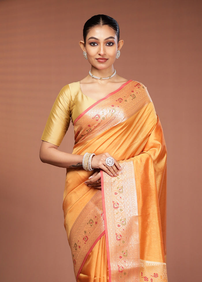Yellow Dupion Silk Saree With Blouse Piece