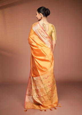 Yellow Dupion Silk Saree With Blouse Piece