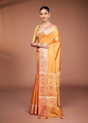 Yellow Dupion Silk Saree With Blouse Piece
