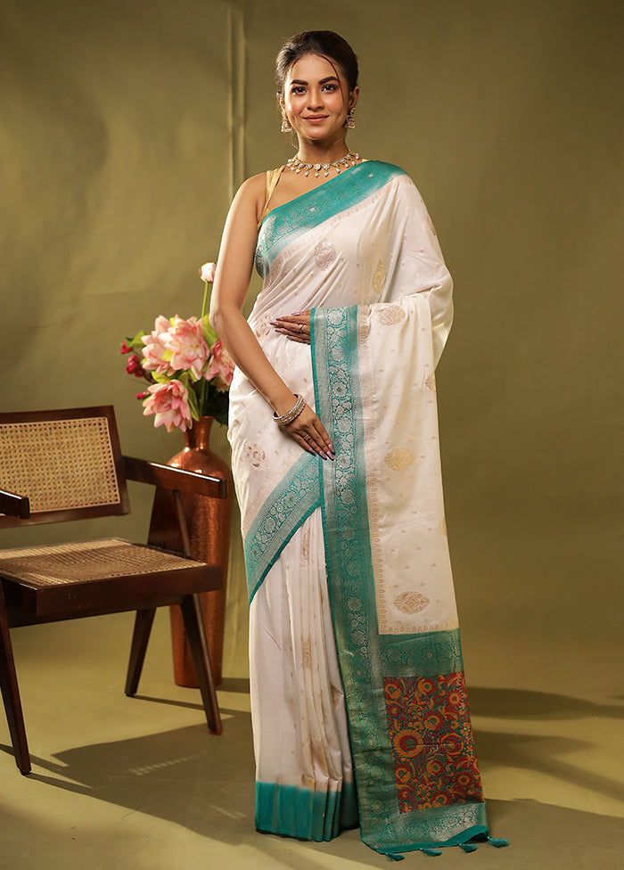 White Dupion Silk Saree With Blouse Piece