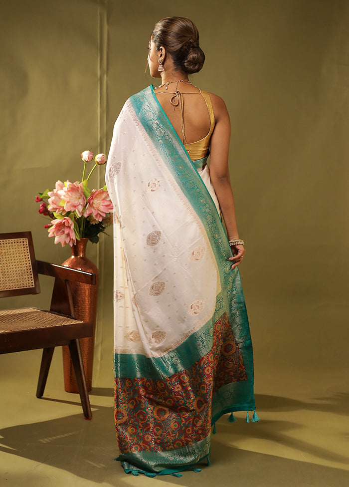 White Dupion Silk Saree With Blouse Piece