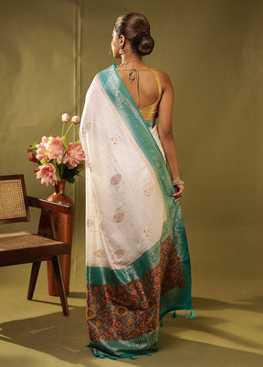 White Dupion Silk Saree With Blouse Piece