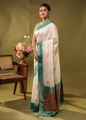 White Dupion Silk Saree With Blouse Piece