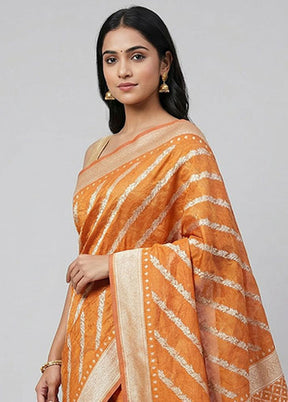 Orange Kora Silk Saree With Blouse Piece