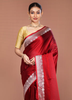 Red Katan Silk Saree With Blouse Piece
