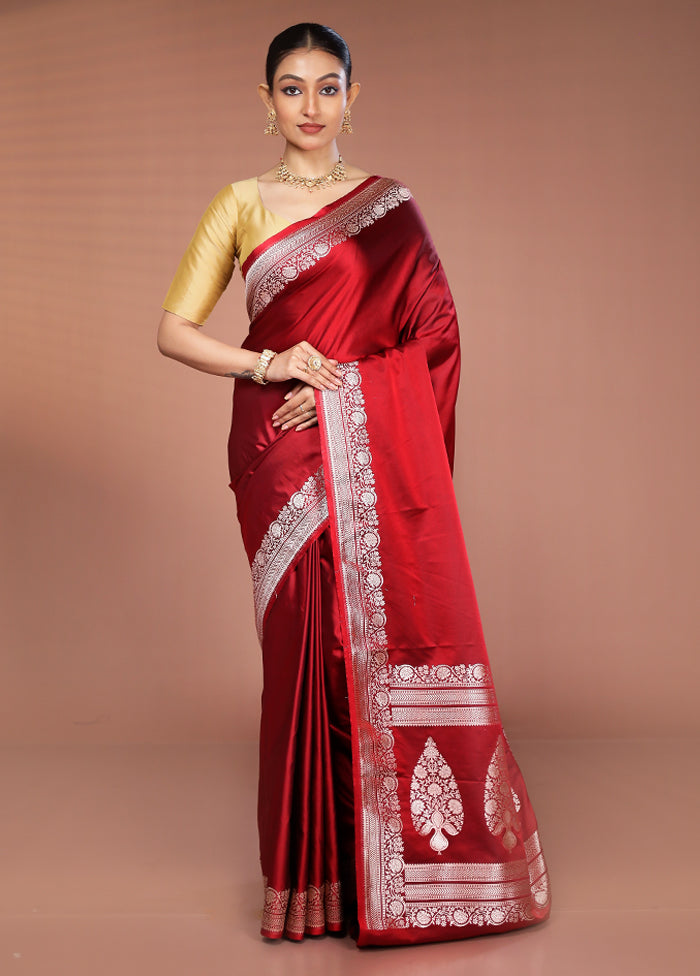 Red Katan Silk Saree With Blouse Piece