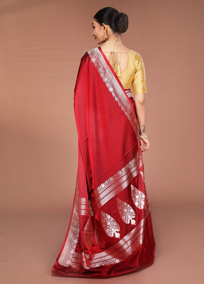 Red Katan Silk Saree With Blouse Piece