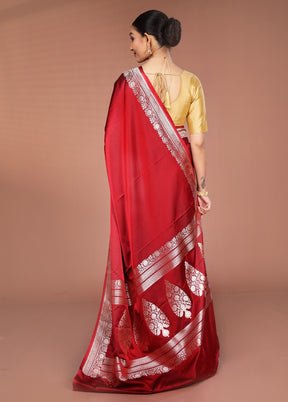 Red Katan Silk Saree With Blouse Piece